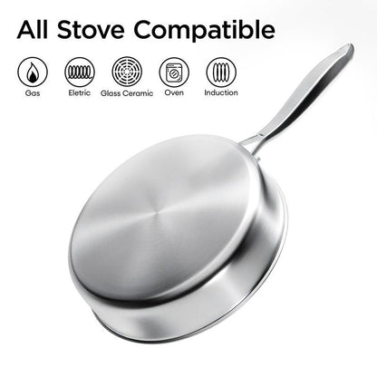 COOKER KING 3.6-Quart Hybrid Stainless Steel Sauté Pan with Lid, 10" Tri-Ply Clad Deep Frying Pan, Non-Stick & Non-Toxic Skillet for Egg, Cake, Seafood, Induction Compatible, Oven & Dishwasher Safe