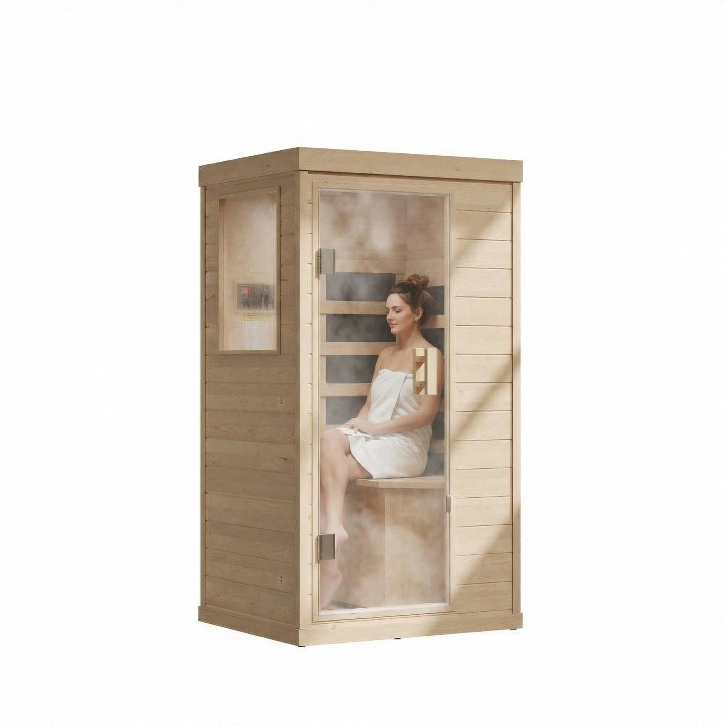 IDEALHOUSE Far Infrared Sauna for Home, 1-2 Person Indoor Sauna Room with Low EMF Heaters, Canadian Hemlock Wood, Warm White Light & Bluetooth Speakers, 1200W/110V Plug & Play, 32.7" x 27.6" x 60.2"