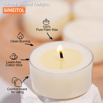 Jasmine Scented Tealight Candles – 14 Pack, 100% Pure Palm Wax, 6-Hour Burn, White Floral Aromatherapy Tea Lights for Romance, Relaxation, Home Spa, Clean Burn & Smokeless