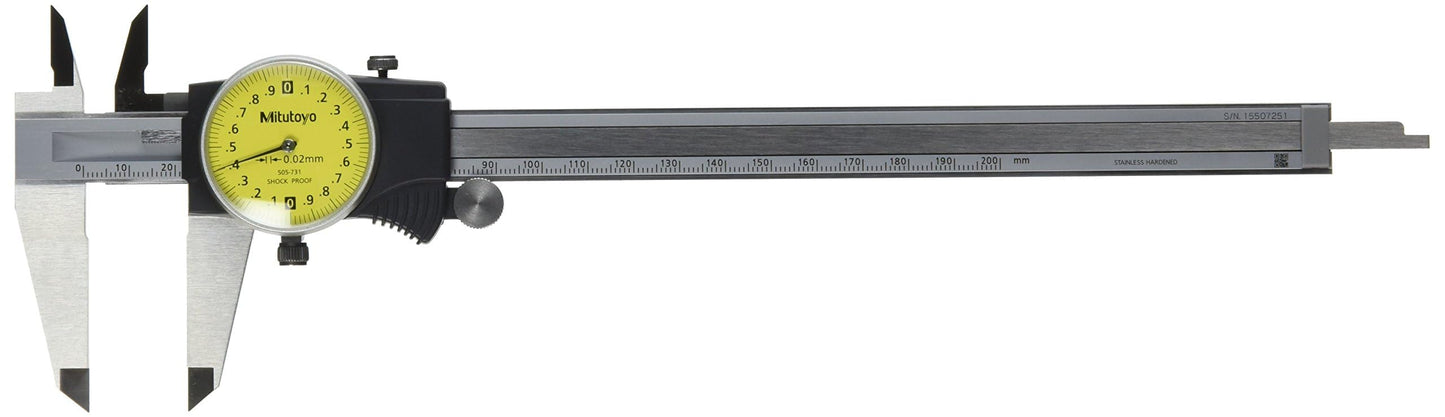 Mitutoyo 505-731 Dial Caliper, 0-6 in Range, 0.001 in Graduation, Stainless Steel Caliper with Easy-Read Dial for Precision Measurement and Inspection