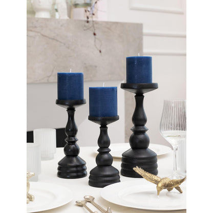 CANDWAX 3x3 Inch Dark Blue and Ivory Pillar Candles Bundle - 3 Dark Blue and 3 Ivory Candles - Unscented Decorative Candle - 6 Pack