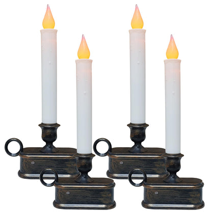 SUNSGNE Battery Operated Window Candles, Flameless Window Candles with Sensor Dusk to Dawn for Holiday Home Table Christmas Decor, 4 Pack, Antique Bronze Base