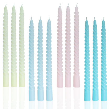 MAITREYA Olive Spiral Taper Candles - Conical Stick Handmade Twisted Candles, Set of 4 for Decoration, Weddings, Party, Church - Unscented, Dripless, 7.5 inch