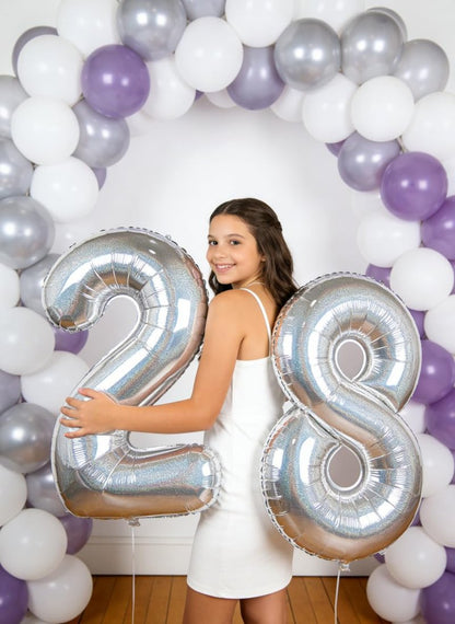 Laser Silver 2 Balloon, Number Balloons 40 Inch, 2nd Balloon Number Birthday Decorations, Second Two Birthday Party Supplies, Number 2 Balloon