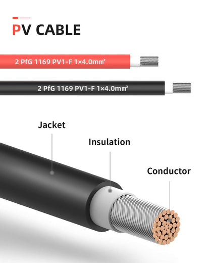 BougeRV 100Feet 10AWG Solar Extension Cable with Female and Male Connector with Extra Pair of Connectors Solar Panel Adaptor Kit Tool (100FT Red + 100FT Black)