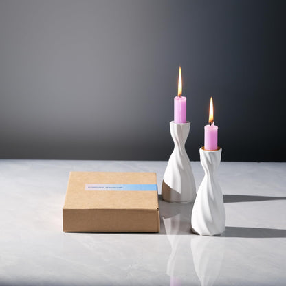 ICNBUYS Twizzle Twist Candle Holder, Decorative Candle Holder for Table Display, Romantic Decoration, Unique Home DÉCOR Aesthetic, Housewarming Gift, Sculpture Candle Stand Set of 2 Cement