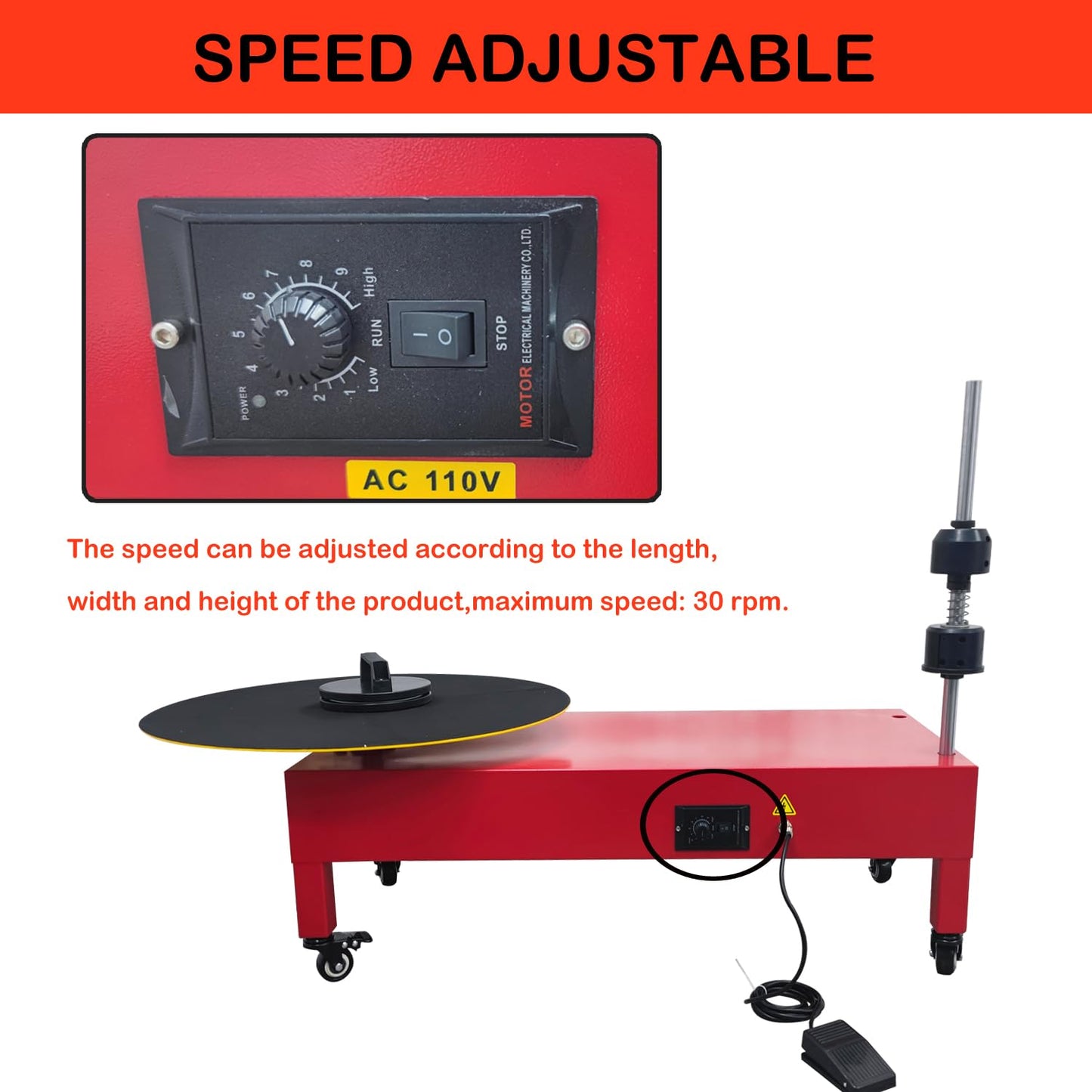 HayWHNKN Electric Stretch Film Wrapping Machine 23.6INCH Turntable Diameter Single Shaft Electric Film Wrapping Machine for Pallet Packing Semi-Automatic Wrapper Machine110V