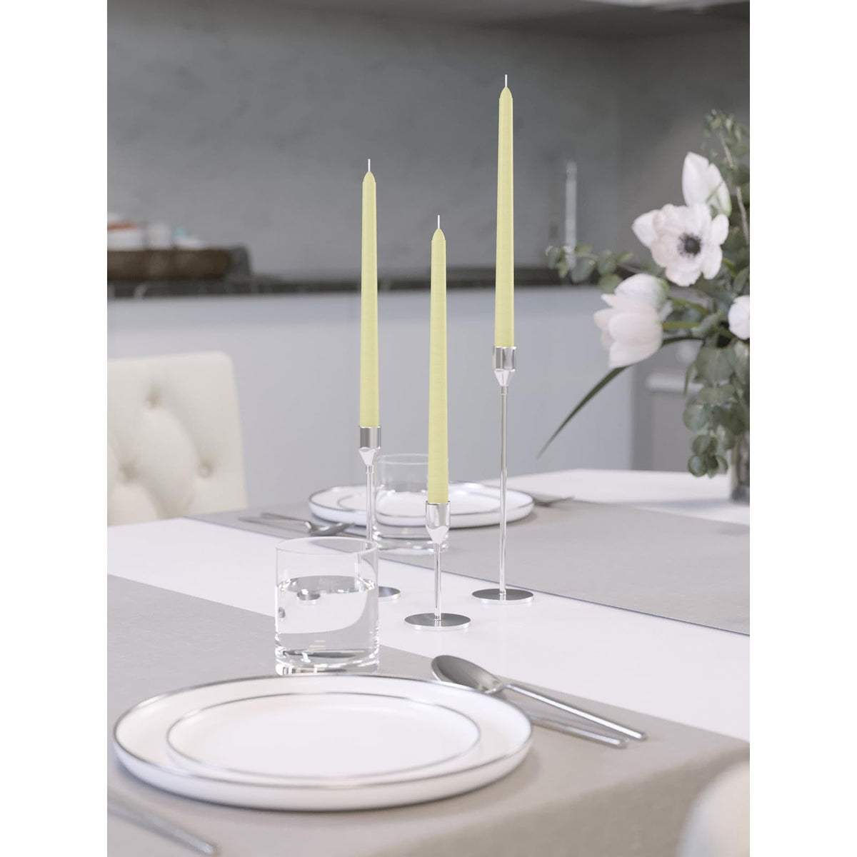CANDWAX 10 inch Tapered Candles - Set of 12 Pearl Unscented Dripless Candlesticks - Perfect for Dinner - Ivory Candle