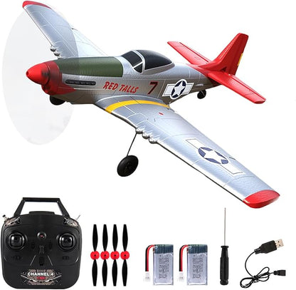 P51D Mustang RC Airplane with 6-Axis Gyro 4CH RTF Remote Control WW2 Fighter Plane 2.4GHz Anti-Jam Technology