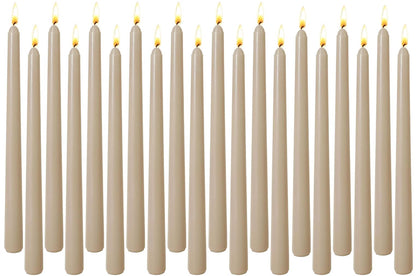 Unscented Light Mocha Taper Candles 10 Inch, 7-8 Hour Long Burn Time, Drip-Less & Smokeless, 20-Pack Bulk Candles for Wedding Centerpieces Dinner Parties and Home Decor