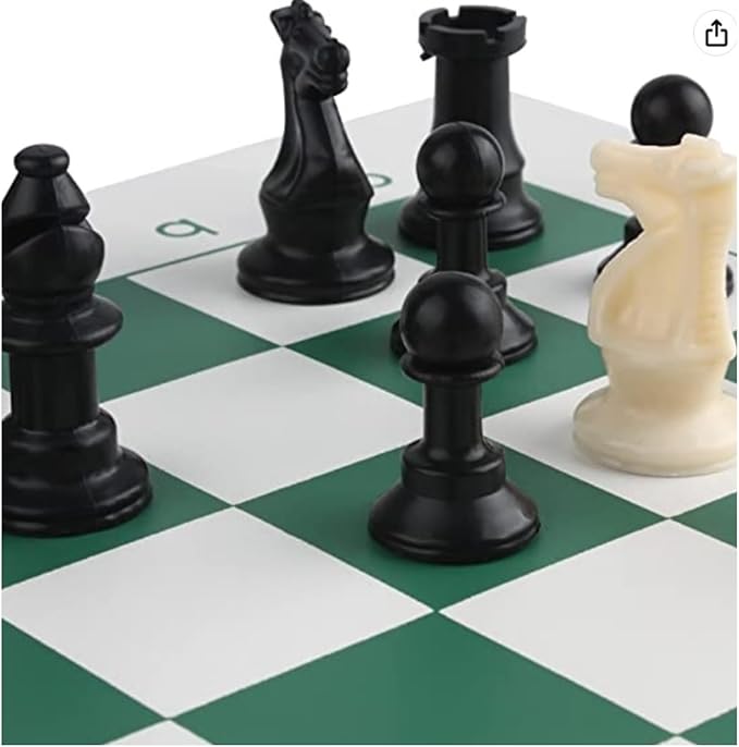 Tournament Chess Set Portable and Professional Set with Travel Portable Plastic Tube Roll. Plastic Staunton Chess Pieces Foldable Vinyl Chess Board. (Green 19X19IN)