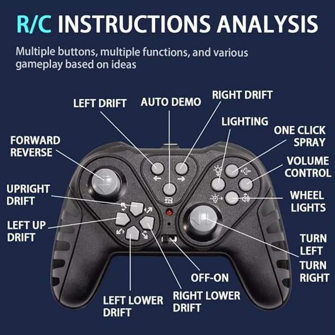 Remote Control Car Gesture Sensing RC Sunt Car 2.4GHz RC Drift Cars with Spray Light and Sound 360° Rotating Side Drifting RC Cars with 2 Batteries Birthday Gifts (Blue)