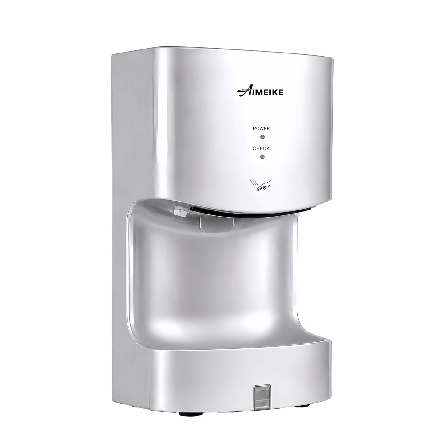 AIMEIKE Automatic Commercial Wall Mounted Hand Dryer with Drip Tray, Compact High Speed 110V 1300W, Adjustable Hot & Cold Air, Low Noise for Bathroom & High-Traffic Restrooms, Silver