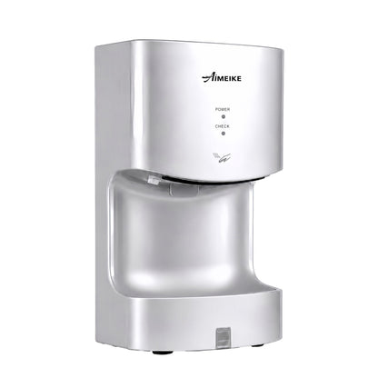 AIMEIKE Automatic Commercial Wall Mounted Hand Dryer with Drip Tray, Compact High Speed 110V 1300W, Adjustable Hot & Cold Air, Low Noise for Bathroom & High-Traffic Restrooms, Silver