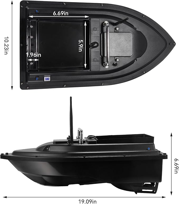 RC Fishing Bait Boat with 2 x 5200mAh Batteries &amp Carrying Bag 1640FT Remote Range 3.3LB Load Capacity Speed Cruise Night Lights – Remote Control Carp Bait Boat (Black)