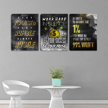 Modern Motivational Success Quotes Wall Art Canvas Art 3 Piece Black Wall Art Inspiring Entrepreneur Hustle Poster Prints Wall Decor Office Wall Decorations Framed Posters for Office(36''Wx 16''H)