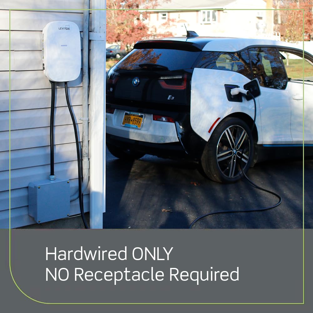 Leviton Level 2 EV Charger, 32 Amp, 208/240 VAC, 7.6 kW Output, 18' Charging Cable, Indoor/Outdoor Hardwired EV Charging Station, EV320 EVSE