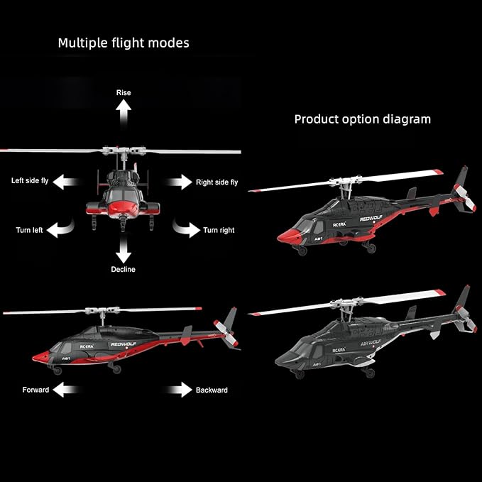 A61 Airwolf Remote Controlled Helicopter Aircraft Plane 4CH RC Heli Aileronless 1/42 Scale 6-Axis Gyroscope Altitude Hovering Optical Flow Position 2Batteries for Adults Beginners/Black White