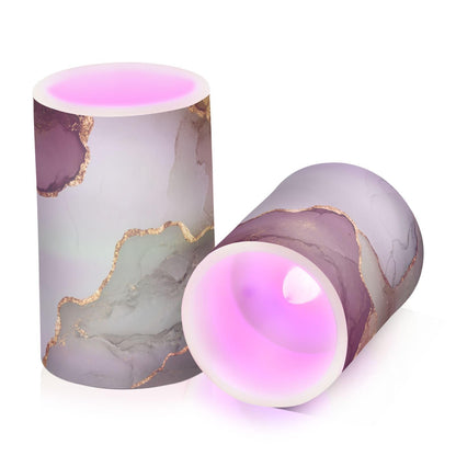 famyily Marble Sage Green Burgundy Flameless Candles Led Candles with Color Changing for Dining Room Table 4" 5" Set of 2