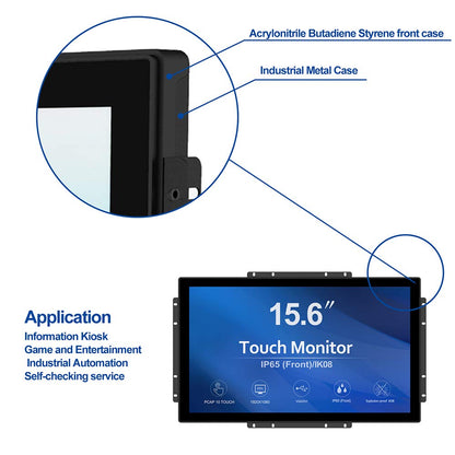 GreenTouch 15.6 Inch 10 Points Open Frame Touch Display, Industrial PCAP Touchscreen Monitor, VGA+HDMI+DVI Port - 16:9
