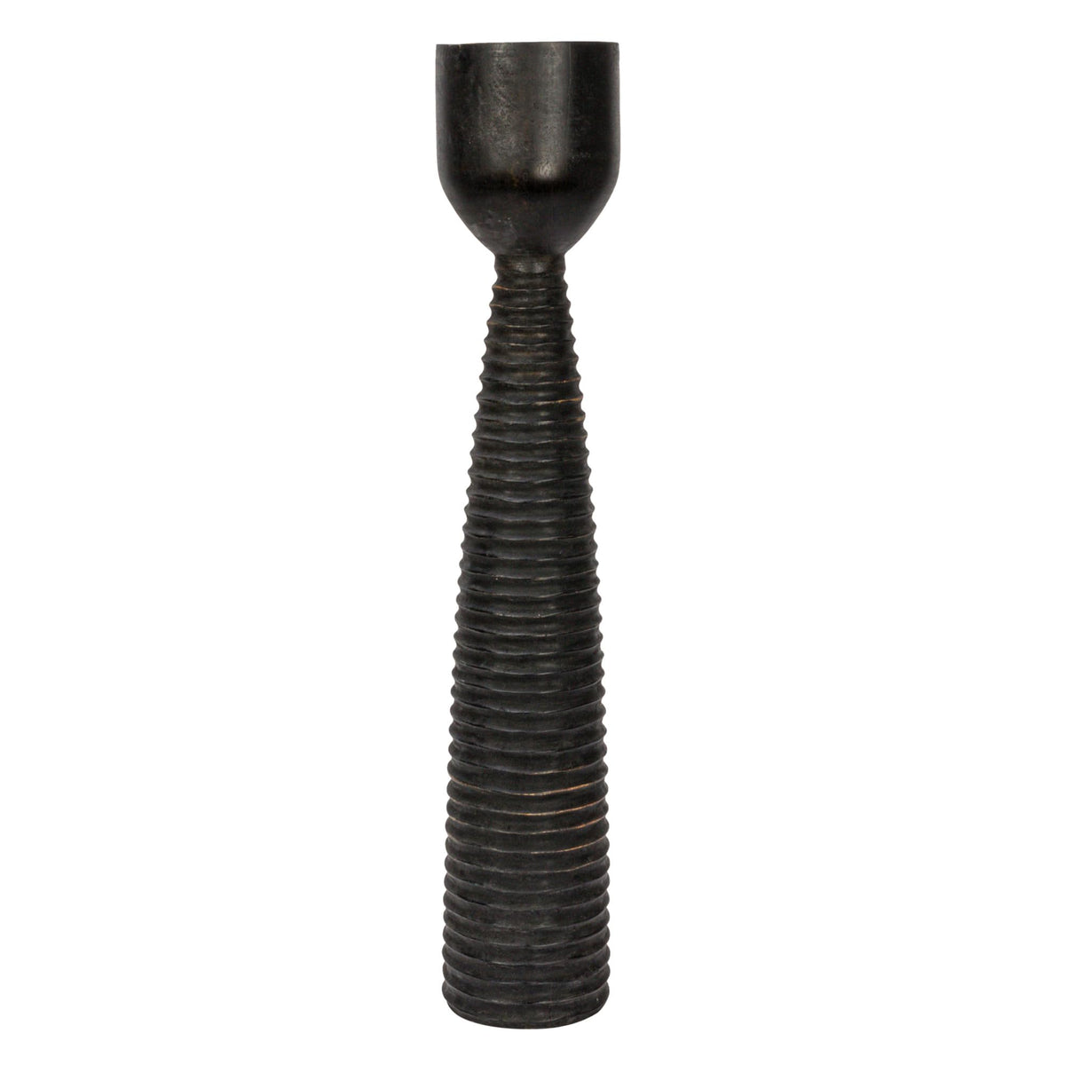 Bloomingville Round Hand-Carved Mango Wood Ribbed Candle Holder, Black (Holds 4 inches Pillar)