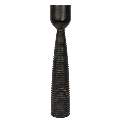 Bloomingville Round Hand-Carved Mango Wood Ribbed Candle Holder, Black (Holds 4 inches Pillar)