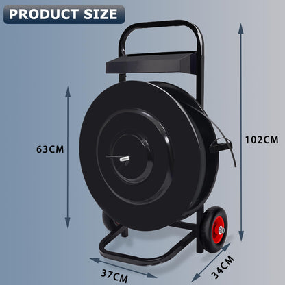 Heavy Duty Banding Strapping Cart & Dispenser - Fits 8" x 8"/16" x 16" Poly/Plastic Steel/Fibre Strapping - Built-in Tool Tray for Seals/Tensioner & Durable Frame (Black)