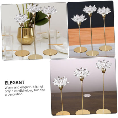 KICHOUSE Metal Crystal Lotus Candlestick Holder Small Gold, Simple Decorative Candle Stand for Wedding and Romantic Home Décor