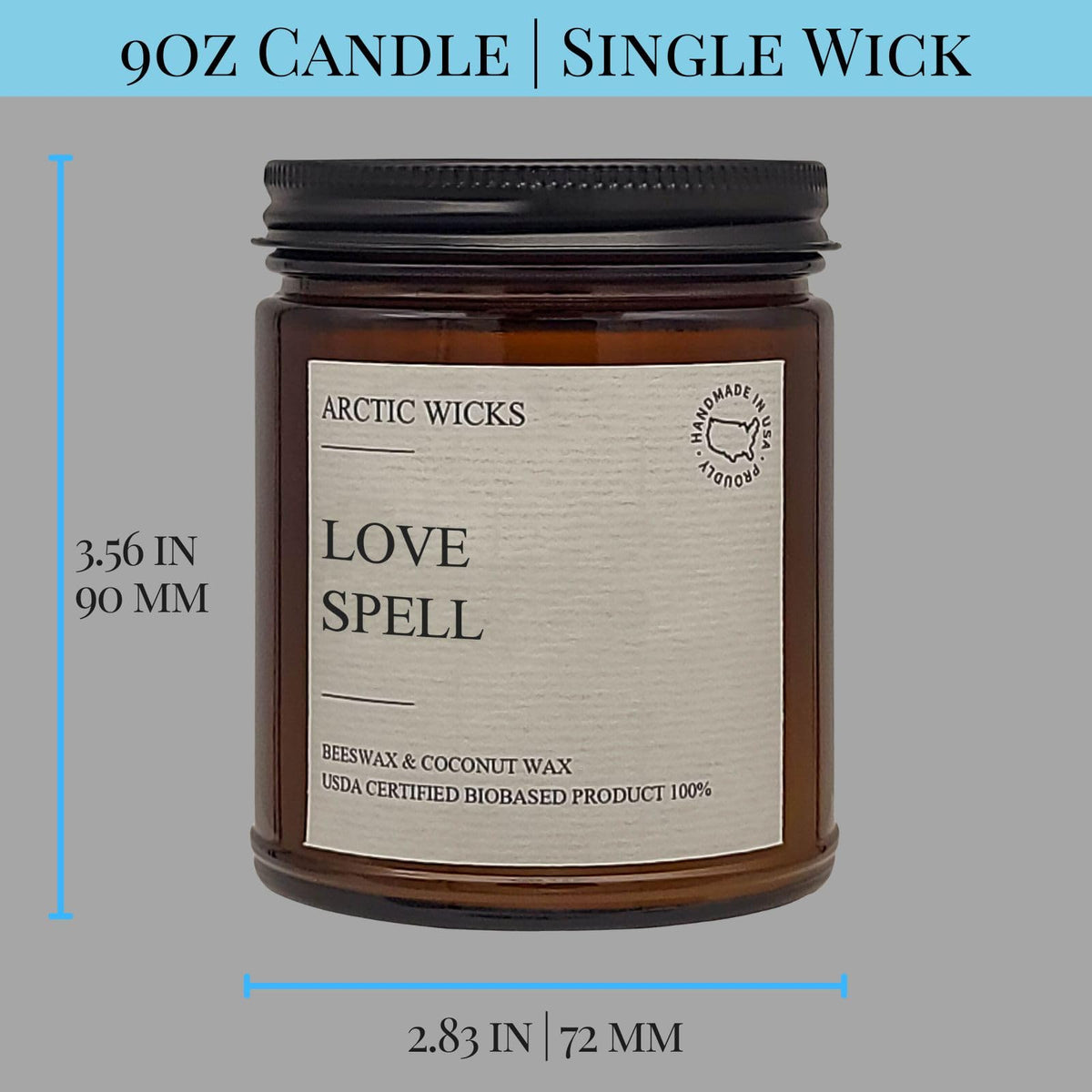 Arctic Wicks Scented Coconut Beeswax Candles | Coconut Beeswax Non Toxic Candle 9oz Amber | Farmhouse Candles Non-Toxic Clean Burn 100% USDA Certified Biobased (Love Spell)