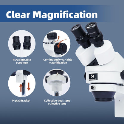 MicroMarvels Professional Binocular Stereo Microscope 7X-45X Magnification with LED Ring Light, Dual Coarse & Fine Focus, Wide Base for PCB Repair, Jewelry, Mineral Observation