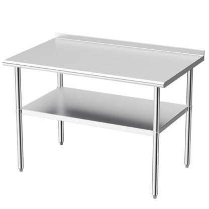 Derro Stainless Steel Table for Prep & Work, 30x48 in, Metal Commercial Heavy Duty Table with Backsplash and Adjustable Under Shelf and Foot for Restaurant, Home and Hotel
