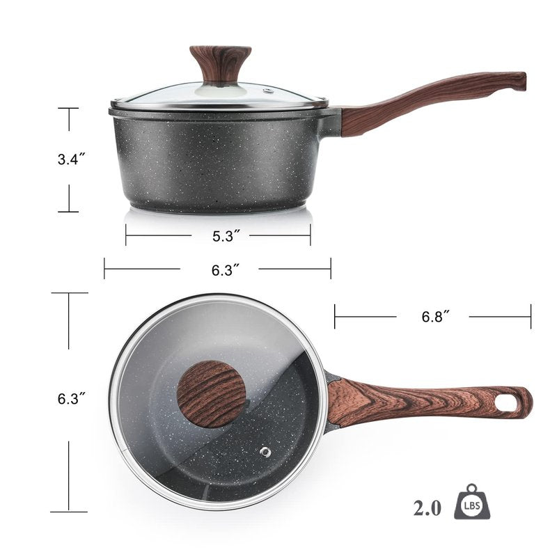 SENSARTE Saucepan Nonstick with Lid 2.5 Quarts Granite Coating Sauce Pot Medium Kitchen Cooking Pot, Induction Comptable, Free of Intentionally Added PFOA