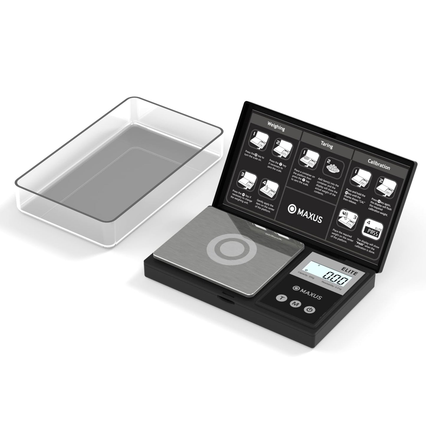 MAXUS Digital Pocket Gram Scale 500g x 0.01g High Precision with Tray, Weighs Small Food, Jewelry, Ounces, Grains, LCD Display, Tare Function