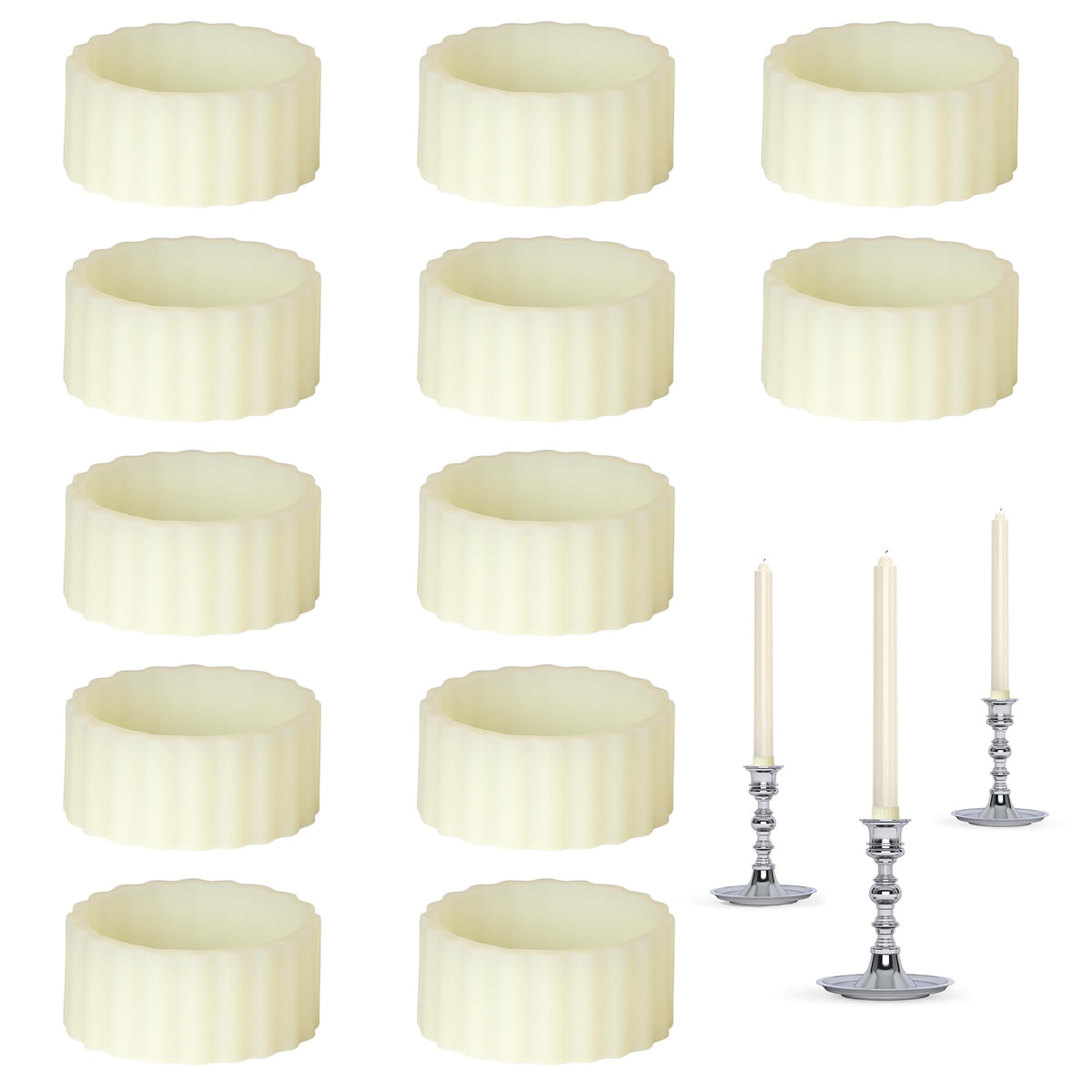 Funria 12pcs Silicone Rubber Candle Grippers - Non-Slip Adapter Hugger Rings for Taper Candles, Holders & Cups, Drip Protector to Keep Bougie Upright for Tapers and Candles