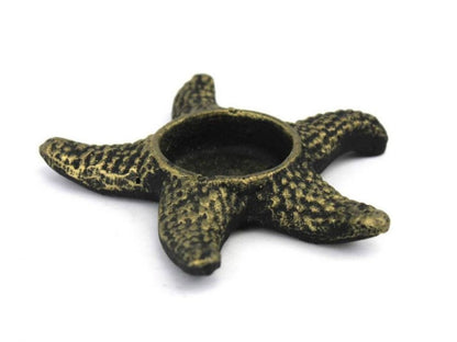 Hampton Nautical Cast Iron Starfish Decorative Tea Light Holder, 4.5", Antique Gold