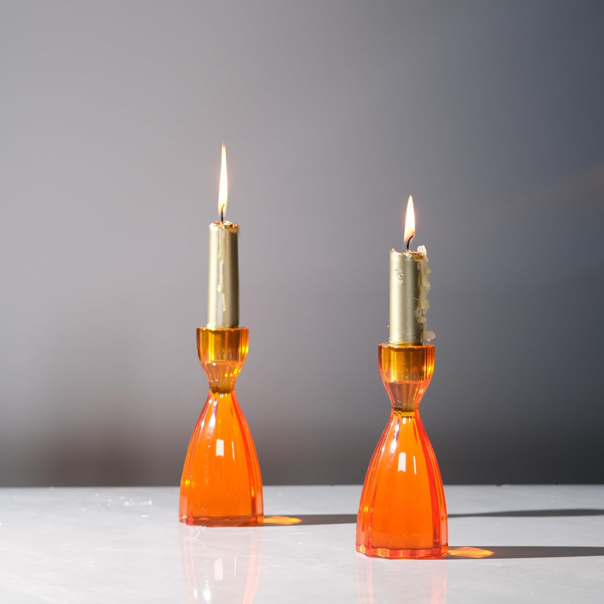 ICNBUYS Twizzle Twist Candle Holder, Decorative Candlestick for Table Display, Romantic Decoration, Unique Home DÉCOR Aesthetic, Housewarming Gift, Orange Height 5.7 inches Set of 2 - Resin