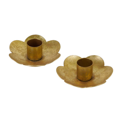 NIKKY HOME Gold Flower Taper Candle Holders Set of 2, Vintage Candle Stand