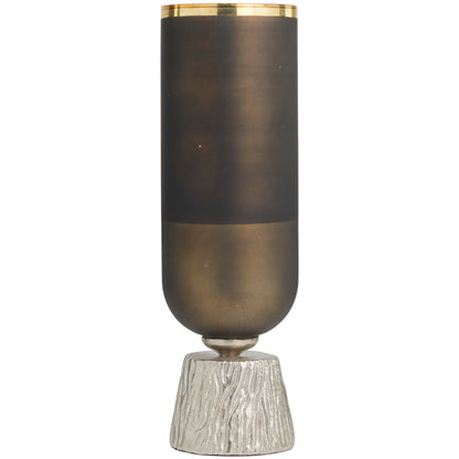 Deco 79 Glass Colorblock Candle Holder with Gold Accents and Textured Silver Base, 6" x 6" x 20", Bronze