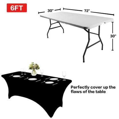 IVAPUPU 6FT Spring Table Cloth for Rectangular Fitted Events Stretch Black Table Covers Washable Cover Spandex Tablecloth Protector for Party, Wedding, Cocktail, Banquet, Festival