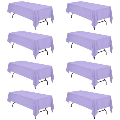 BRILLMAX 8 Pack Lavender Tablecloths 60 x 126 Inch for 8ft Rectangle Tables - 150 GSM Polyester Fabric, 15" Standard Drop, Water, Stain & Wrinkle Resistant Cloth Cover for Wedding Dining Buffet