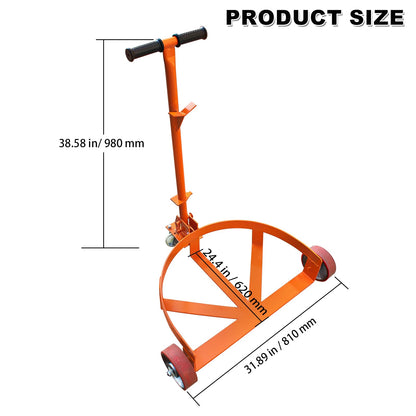 55 Gallon Drum Dolly Heavy Duty, 1200 lbs Capacity Barrel Cart with Adjustable Handle & Locking Caster, Low Profile Steel Drum Truck for Industrial, Warehouse, Workshop Use-Orange