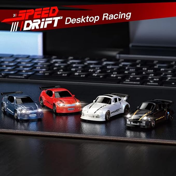 1/64 Scale 2.4G High Speed Drift RC Car Remote Control Drift 4WD Mini Lights System Desktop Drift Car for Adults (White)