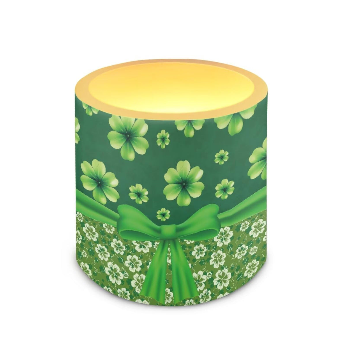 Merkmak 4 Pcs Flickering Flameless Candles with Remote Battery Operated Pillar Candles with Timer St Patrick's Day Shamrocks Ribbon Print LED Pillar Tealights for Patio Banquet Home Decor
