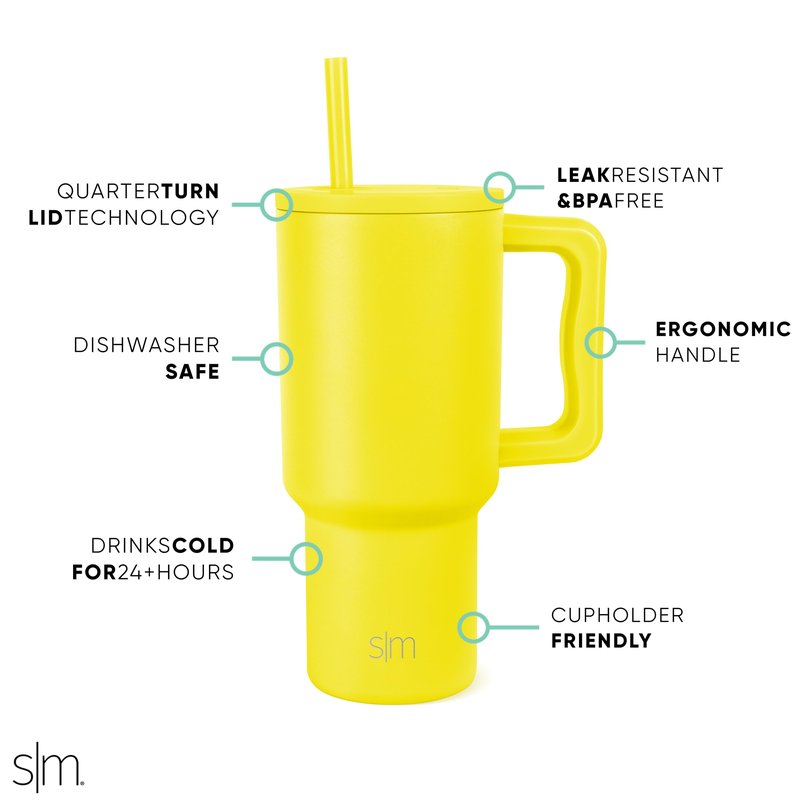 Simple Modern 30 oz Trek Tumbler with Handle and Straw Lid | Cup Holder Friendly Insulated Stainless Steel Travel Mug | Canary