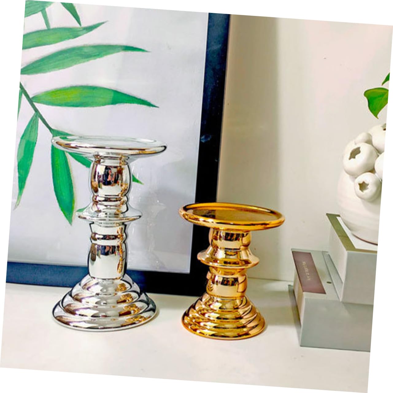 Yardenfun Elegant European Candlestick Holder Electroplating Ceramic Candle Stand for Weddings Christmas Home Decor Gold Finish Chic Design Multi-Purpose Decoration