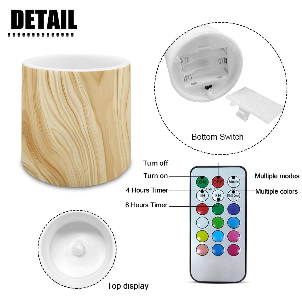 Cozeyat Pine Wood LED Candles Set of 4 Battery Powered Flameless with Remote Timer Dancing Flame Waterproof for Garden Beach Table Decoration
