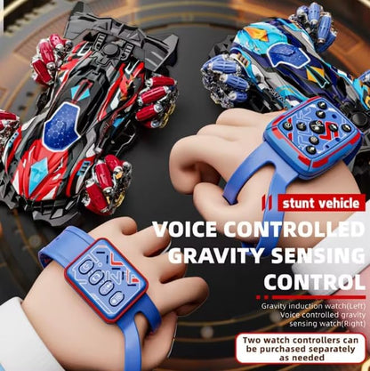 Gesture Sensing RC Stunt Car with Lights &amp Music Hand Gesture Remote Control Toy with 360° Spins Mist Spray (Red)