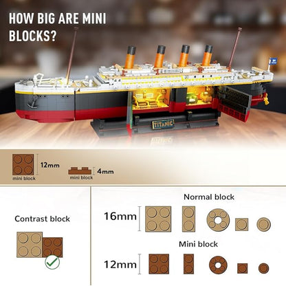 Titanic Building Set with Light 2 in 1 Titanic Ship 3.6mm Mini Building Block 1883 PCS Ship Model with Glacier Display Stand Building Brick Toy Gift for Adults Teens Boys Girls 10 11 12+