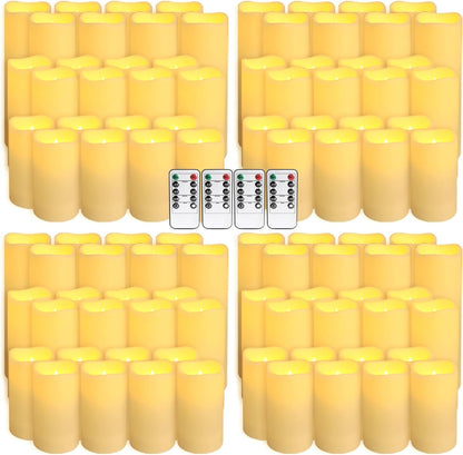 YOROXRG Set of 96 Waterproof Outdoor Flameless Candles, LED Candles with 4 Remote and Timer,(H 4" 5" 6" x D 2.2"),for Halloween Wedding Festival