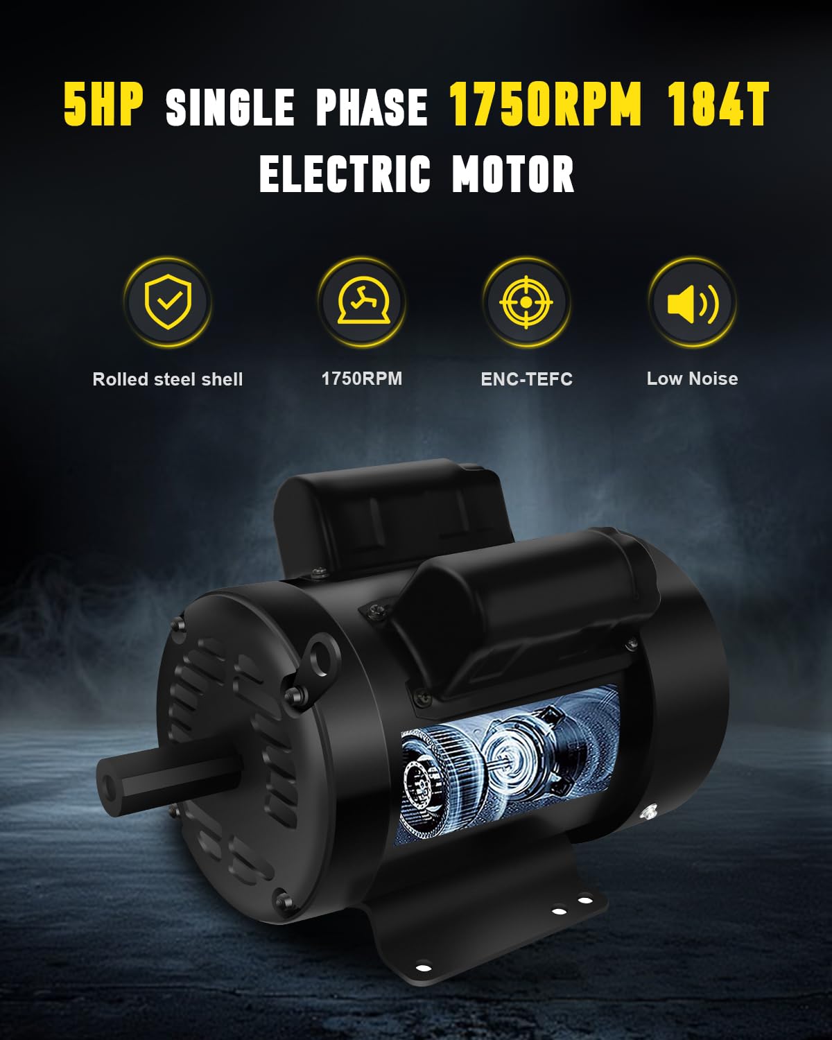 Air Compressor Motor 5HP, Industry AC Motor, Electric Motor 184T Frame Farm Duty Motor, 1750 RPM TEFC 208-230V 28.5-27.0 CW/CCW